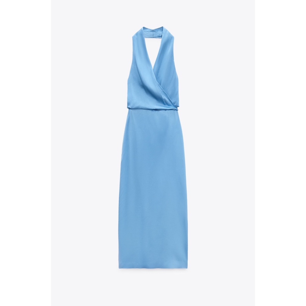 🦋 ZARA SKY BLUE SATIN MIDI DRESS • SIZE MEDIUM 🦋